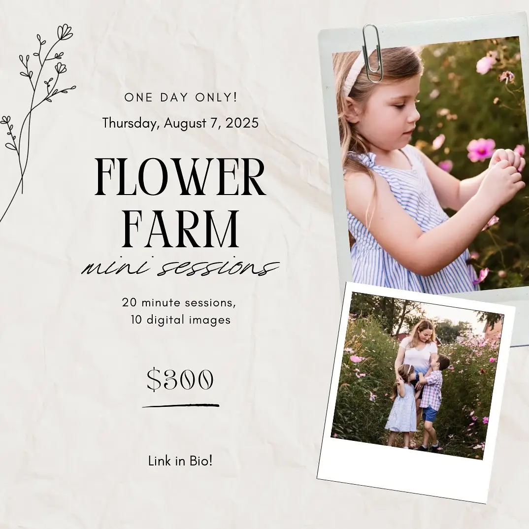 🌺 So exciting!! 🌺  I have just THREE spots available for mini sessions at the Wildflower Farm in Monee Thursday, August 7th.  The  link for more info and to secure your spot is in my bio…