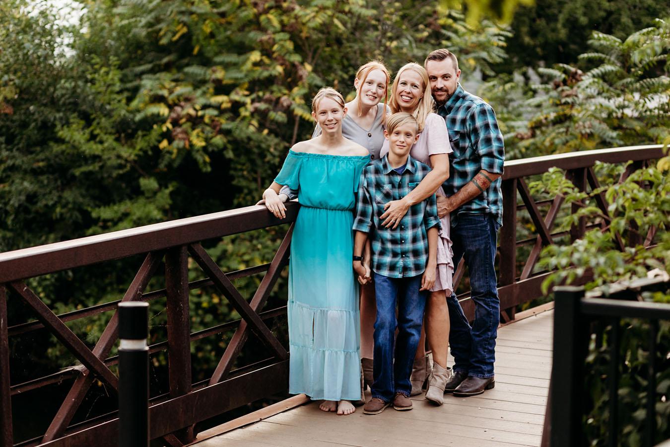 Family photo on beautiful bridge in Lockport IL