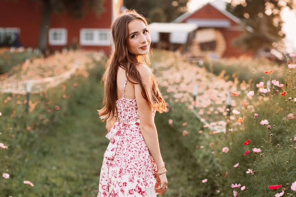 Beautiful high school senior photo at Wildflower Farm Monee IL